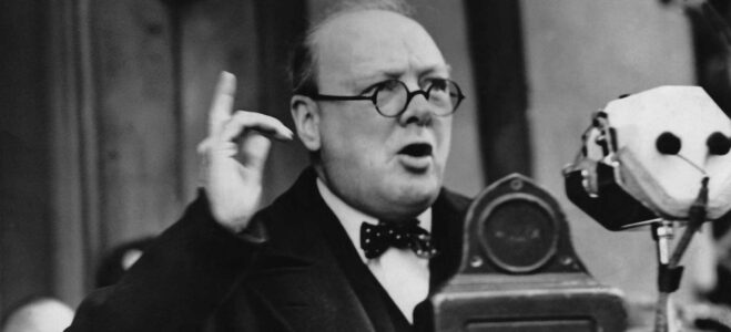 Winston Churchill delivers a radio address in 1939